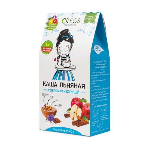Каша льняная Oleos с яблоком и корицей 40г 5 шт.