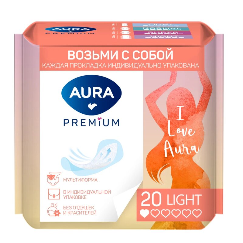 Прокладки ежедневные Aura Premium ультратонкие light 20 шт.