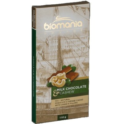 Biomania шоколад молочный c начинкой из пасты урбеч кешью 110 г
