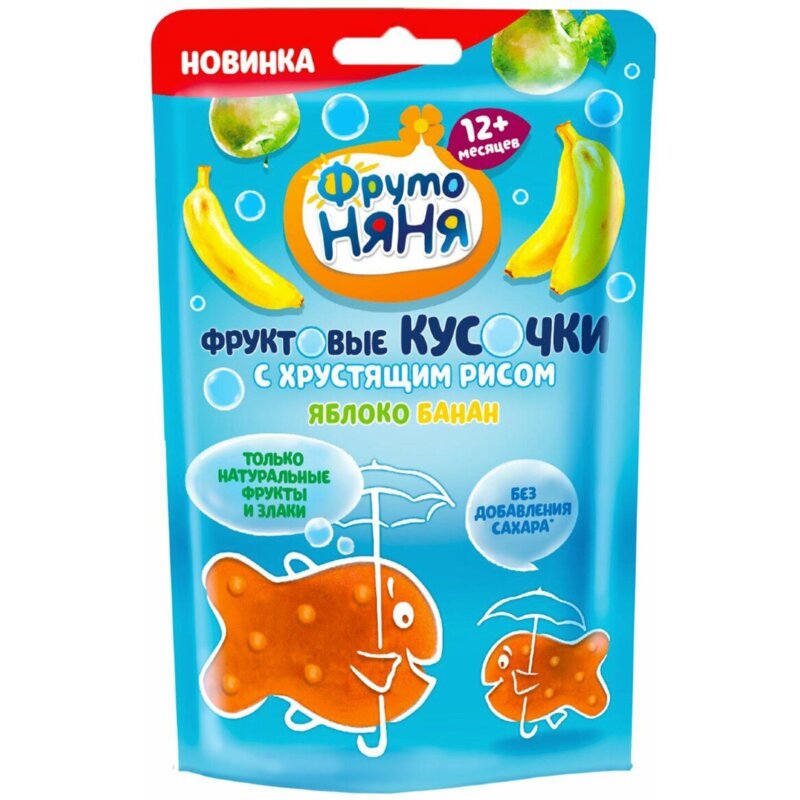 Фруктовые кусочки ФрутоНяня Яблоко/банан с хрустящим рисом 12 г