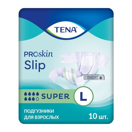 Подгузники дышащие TENA Slip Super L (талия/бедра 96-144 см) 10 шт.