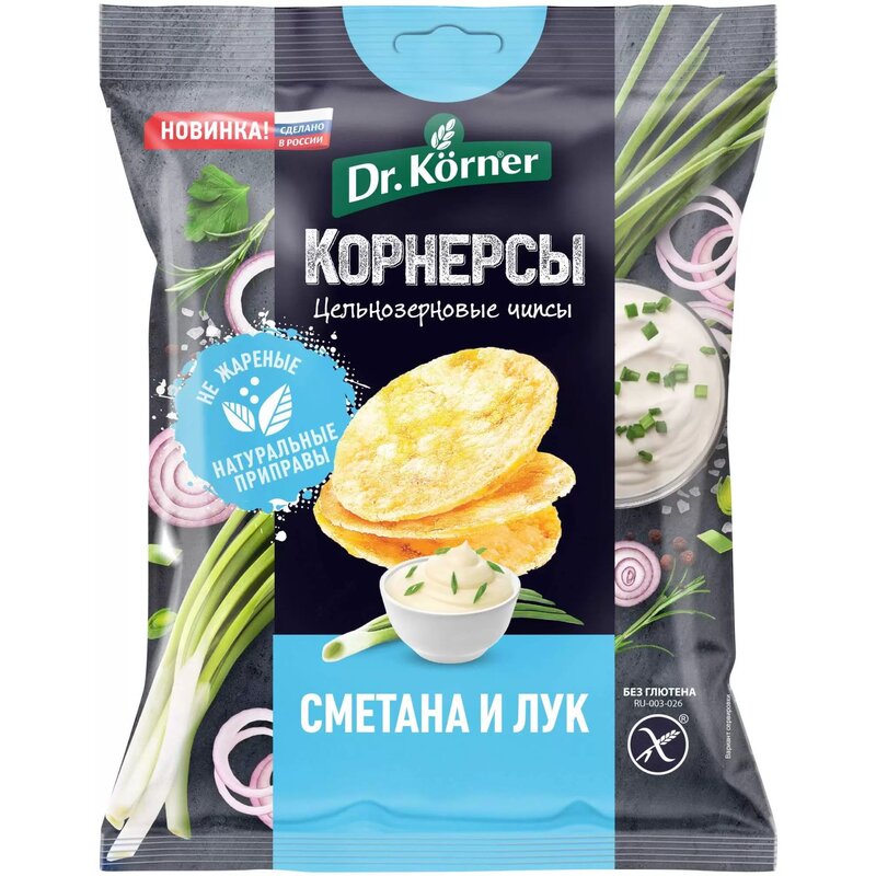 Dr.korner чипсы цельнозерновые кукурузно-рисовые 50г сметана и лук