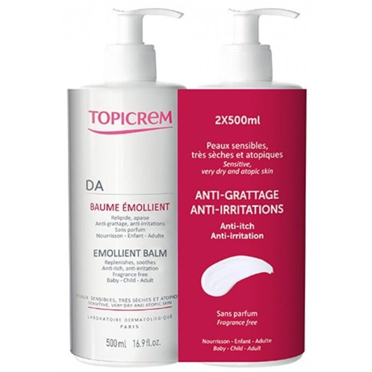 Бальзам для атопичной кожи Топикрем (Topicrem) DA липидовосстанавливающий 500 мл 2 шт.