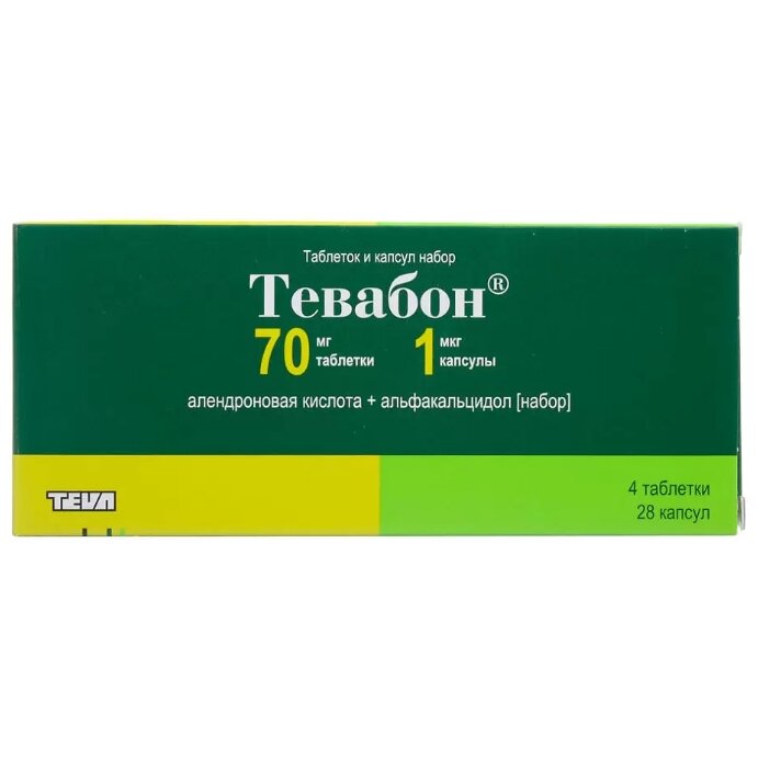 Тевабон набор: таблетки 70 мг 4 шт. + капсулы 1 мкг 28 шт.