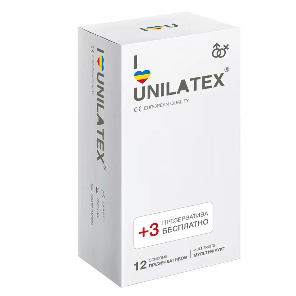 Презервативы Unilatex multifruits 12 шт. + 3 шт. в подарок
