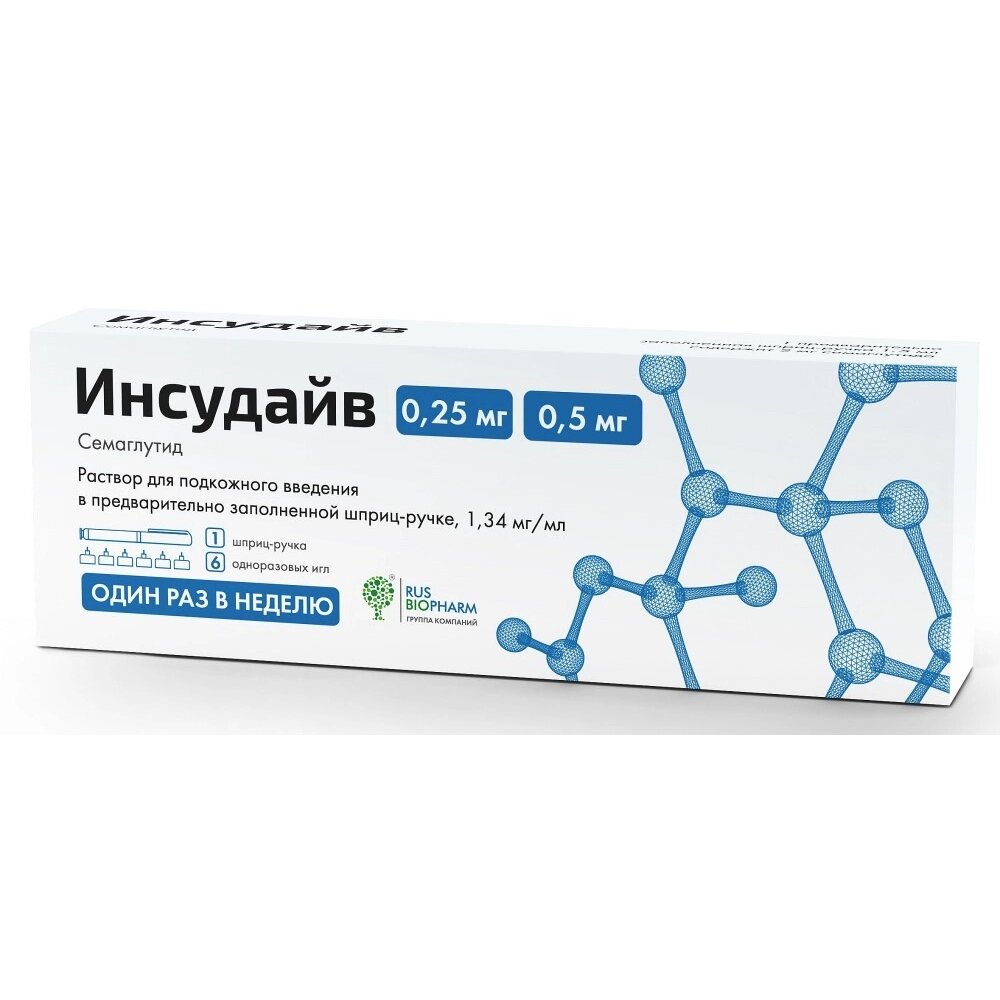 Инсудайв раствор для подкожного введения 0,25/0,5 мг/доза 1,5 мл шприц-ручка 1 шт. + иглы 6 шт.