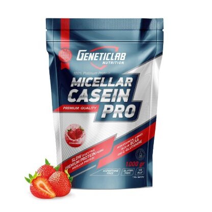 Протеин GeneticLab Casein Pro клубника 1 кг