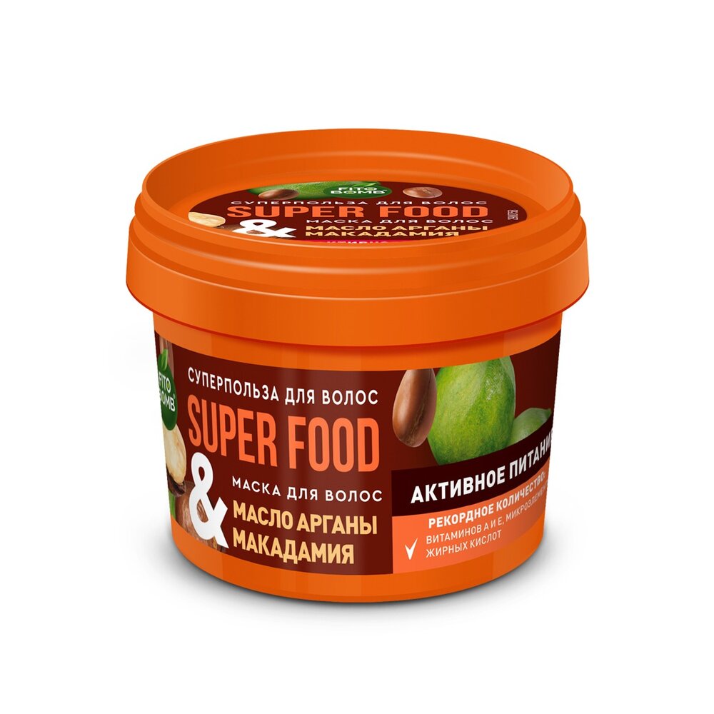Маска для волос активное питание Fito superfood масло арганы и макадамия 100 мл