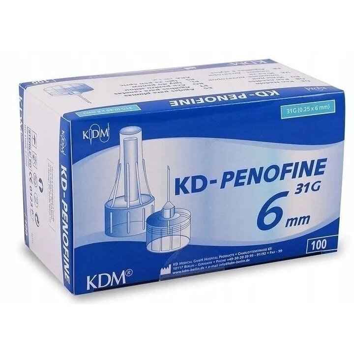 Иглы для инсулиновых шприц-ручек KD-Penofine 31G 0,25х6 мм 100 шт.