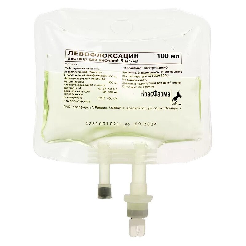Левофлоксацин Астрафлокс раствор для инфузий 5 мг/мл 100 мл контейнер полимерный 1 шт.