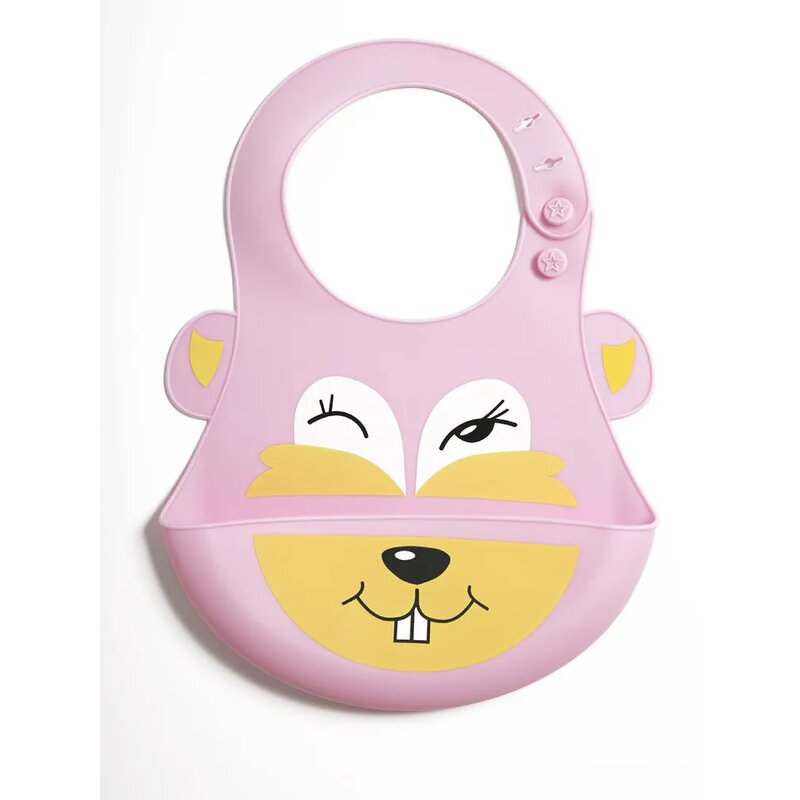 Нагрудник силиконовый Baby Nice Зайка с кармашком 21х28 см ярко-розововый