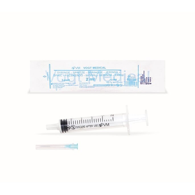 Шприц одноразовый 2 мл 3-компонентный с иглой Vogt Medical 23G 0,6х25мм