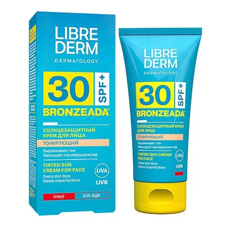 Крем для лица Librederm бронзиада тонирующий солнцезащитный spf 30 для светлой и чувствительной кожи лица 50 мл