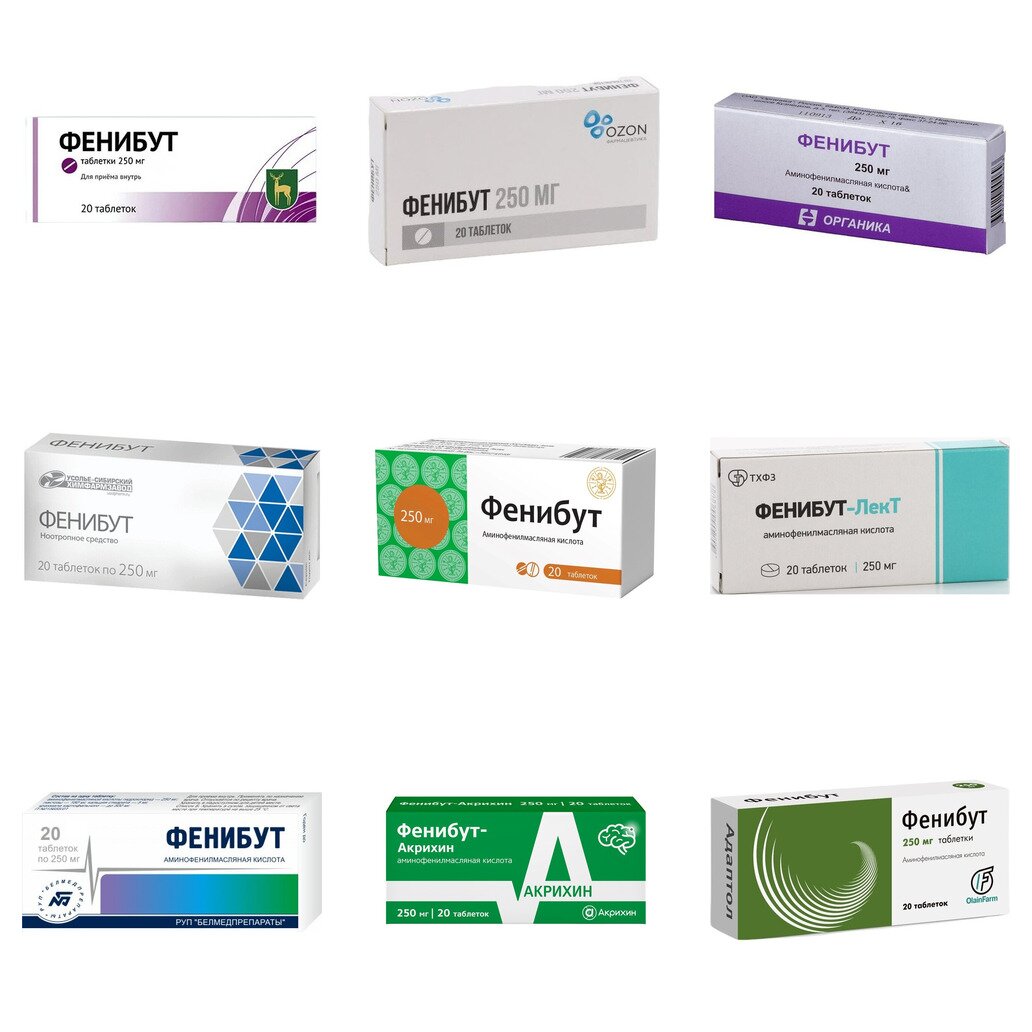 Фенибут таблетки 250 мг 20 шт. (любой производитель)