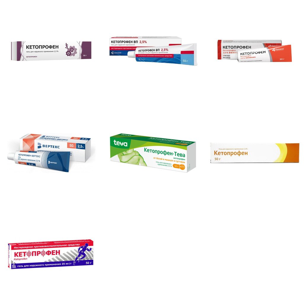 Кетопрофен гель 2,5% 50 г (любой производитель)