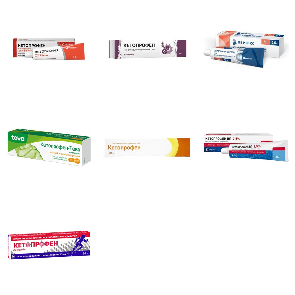 Кетопрофен гель 2,5% 50 г (любой производитель)