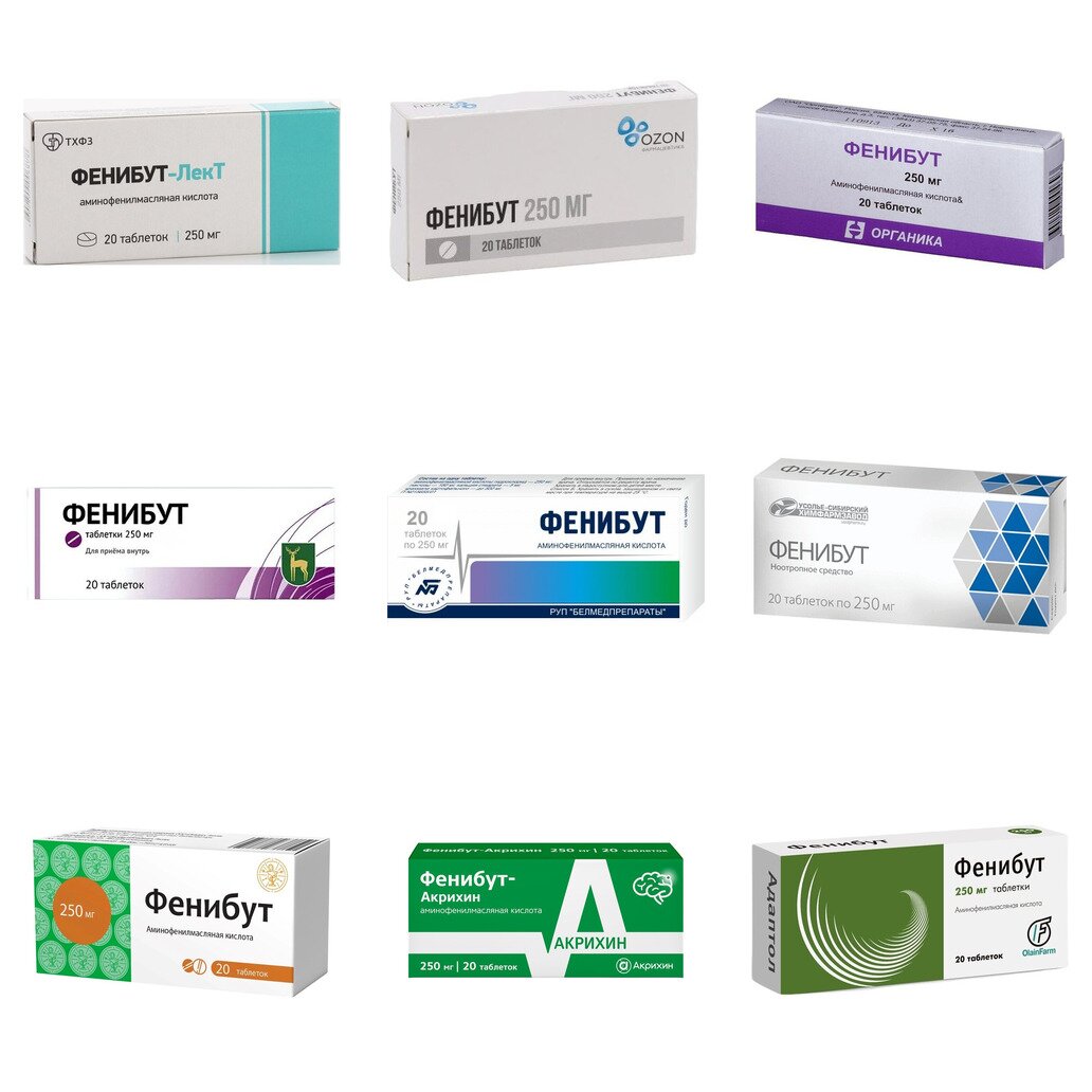Фенибут таблетки 250 мг 20 шт. (любой производитель)