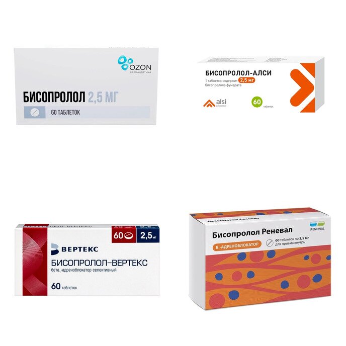 Бисопролол таблетки 2,5 мг 60 шт. (любой производитель)