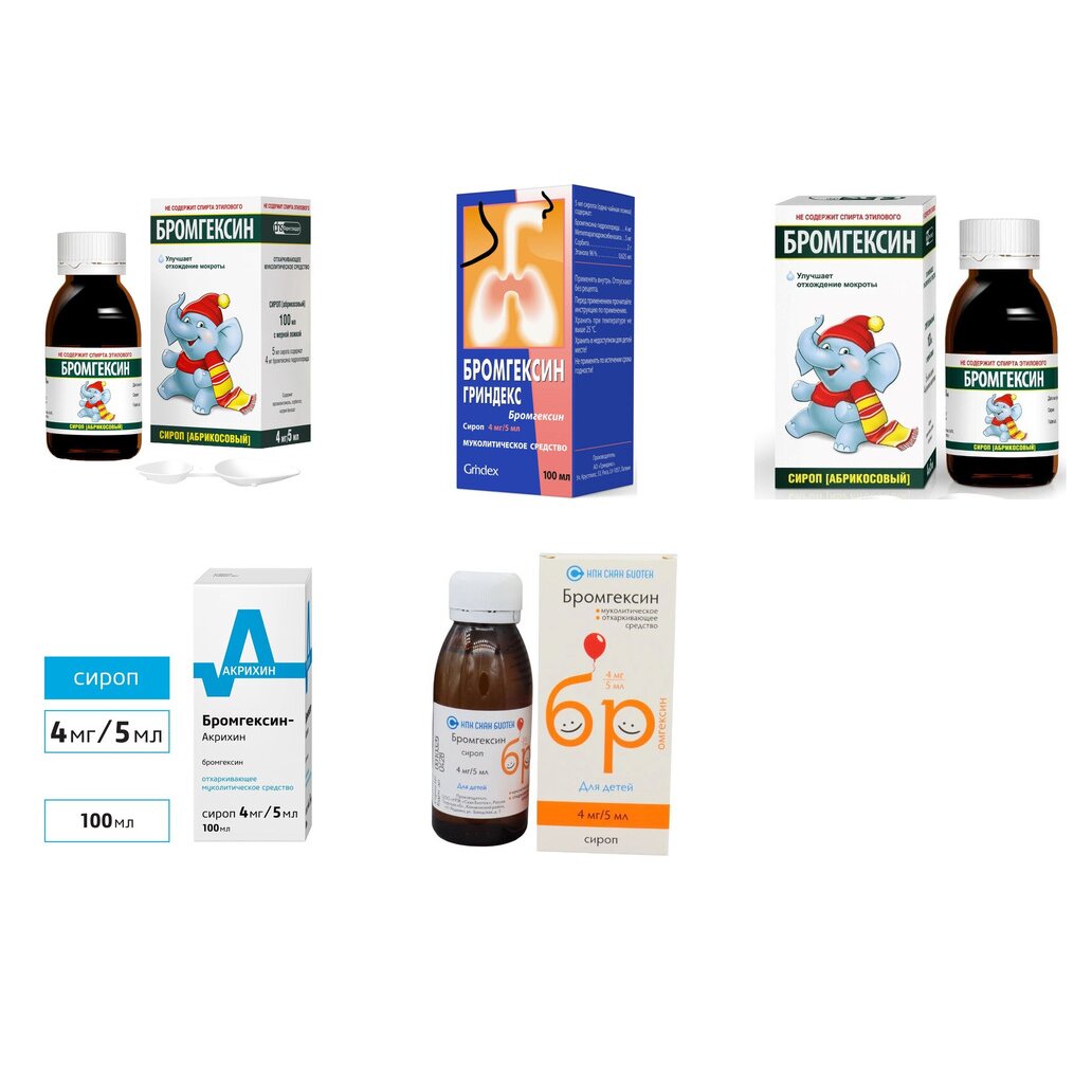 Бромгексин сироп 4 мг/5 мл 100 мл (любой производитель)