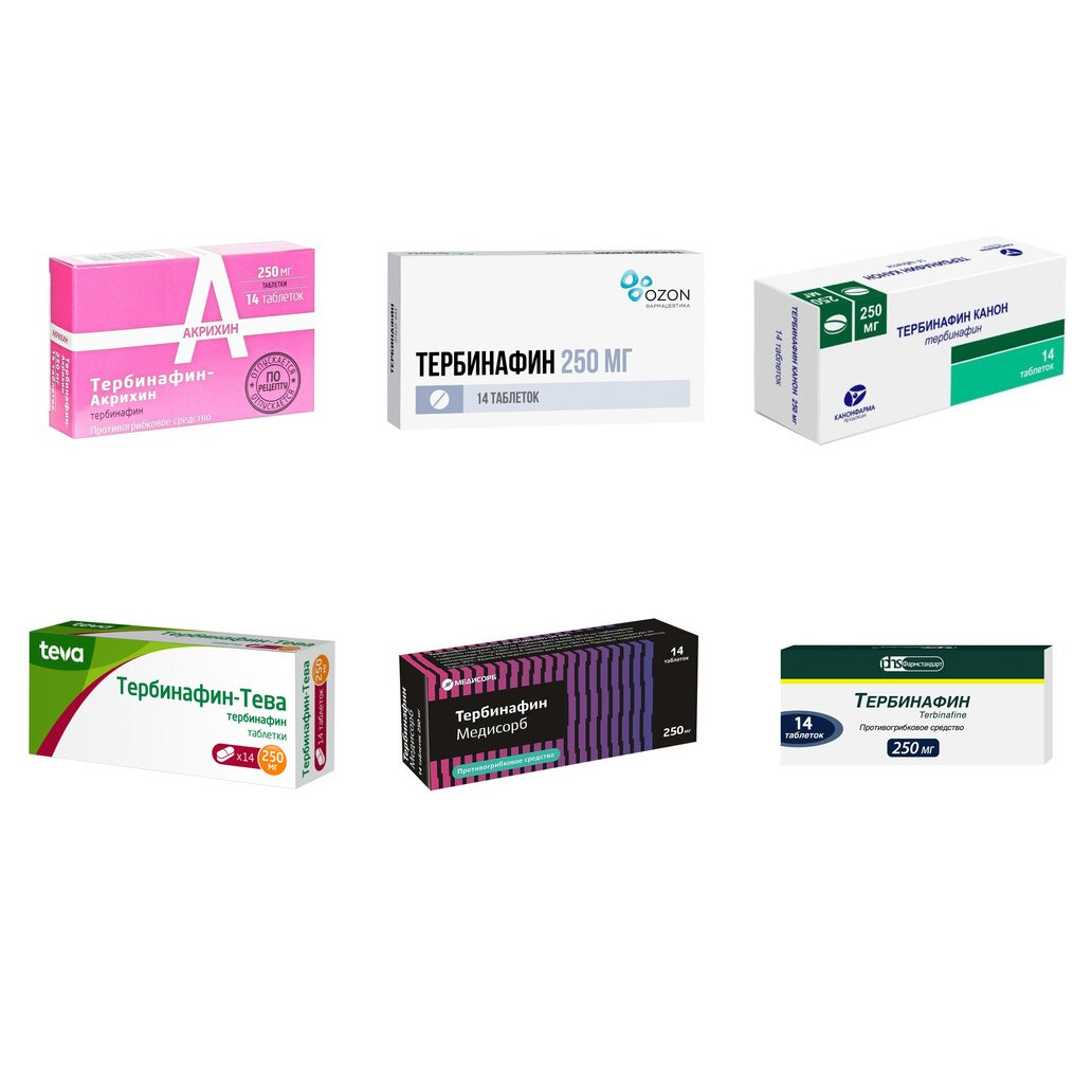 Тербинафин таблетки 250 мг 14 шт. (любой производитель)