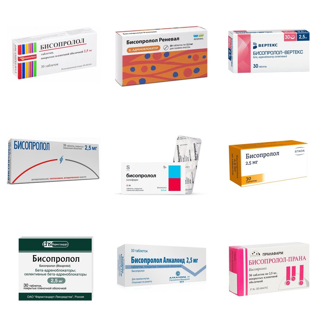 Бисопролол таблетки 2,5 мг 30 шт. (любой производитель)