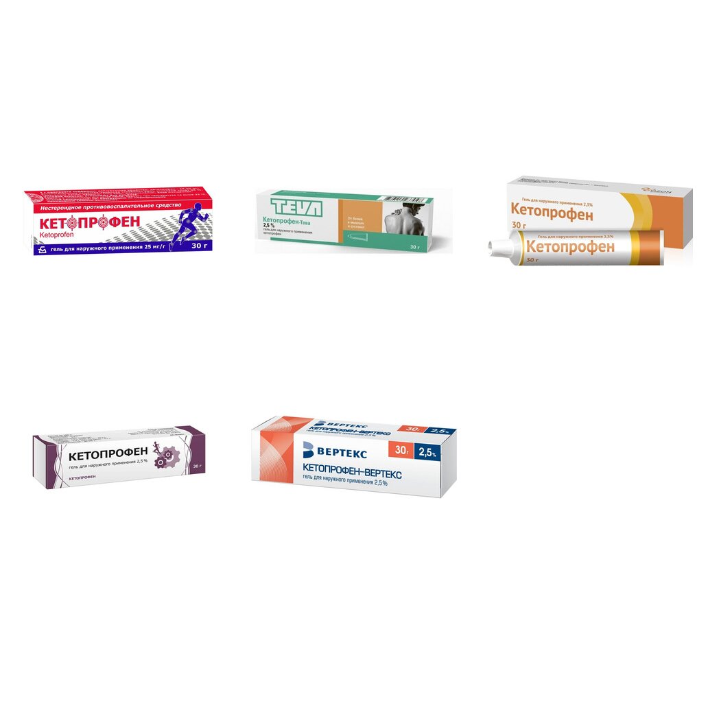 Кетопрофен гель 2,5% 30 г (любой производитель)