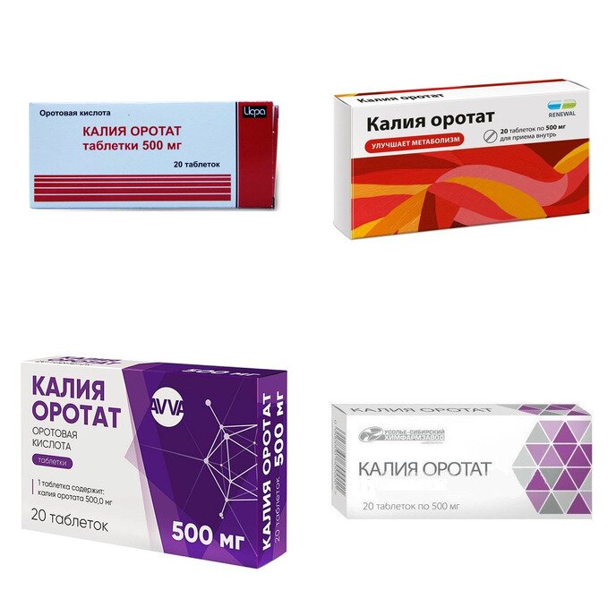 Калия оротат таблетки 500 мг 20 шт. (любой производитель)