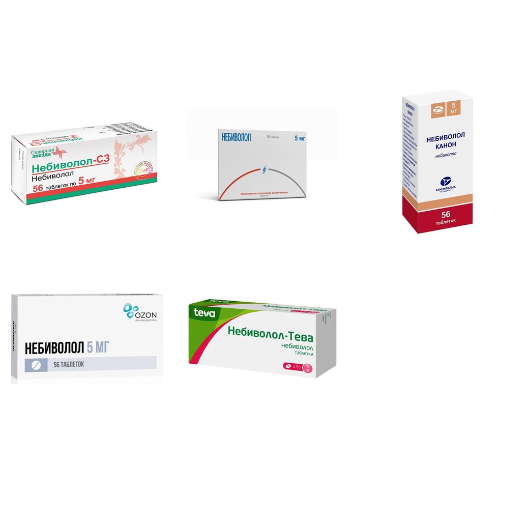 Небиволол таблетки 5 мг 56 шт. (любой производитель)