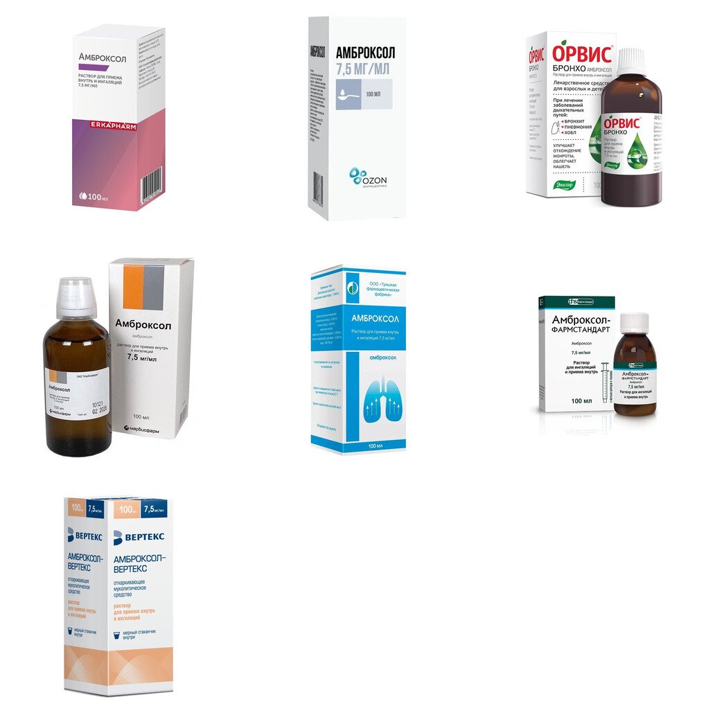 Амброксол раствор для приема внутрь и ингаляций 7,5 мг/мл 100 мл (любой производитель)