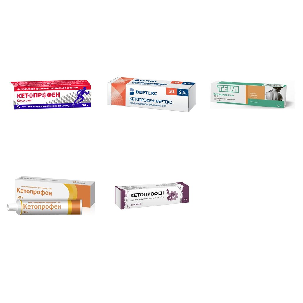 Кетопрофен гель 2,5% 30 г (любой производитель)