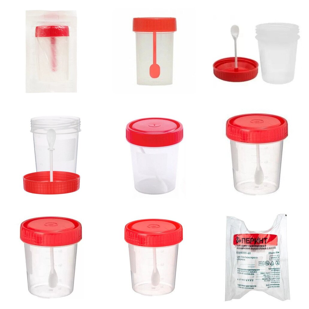 Контейнер для биоматериалов стерильный с ложкой 60 мл (любой производитель)