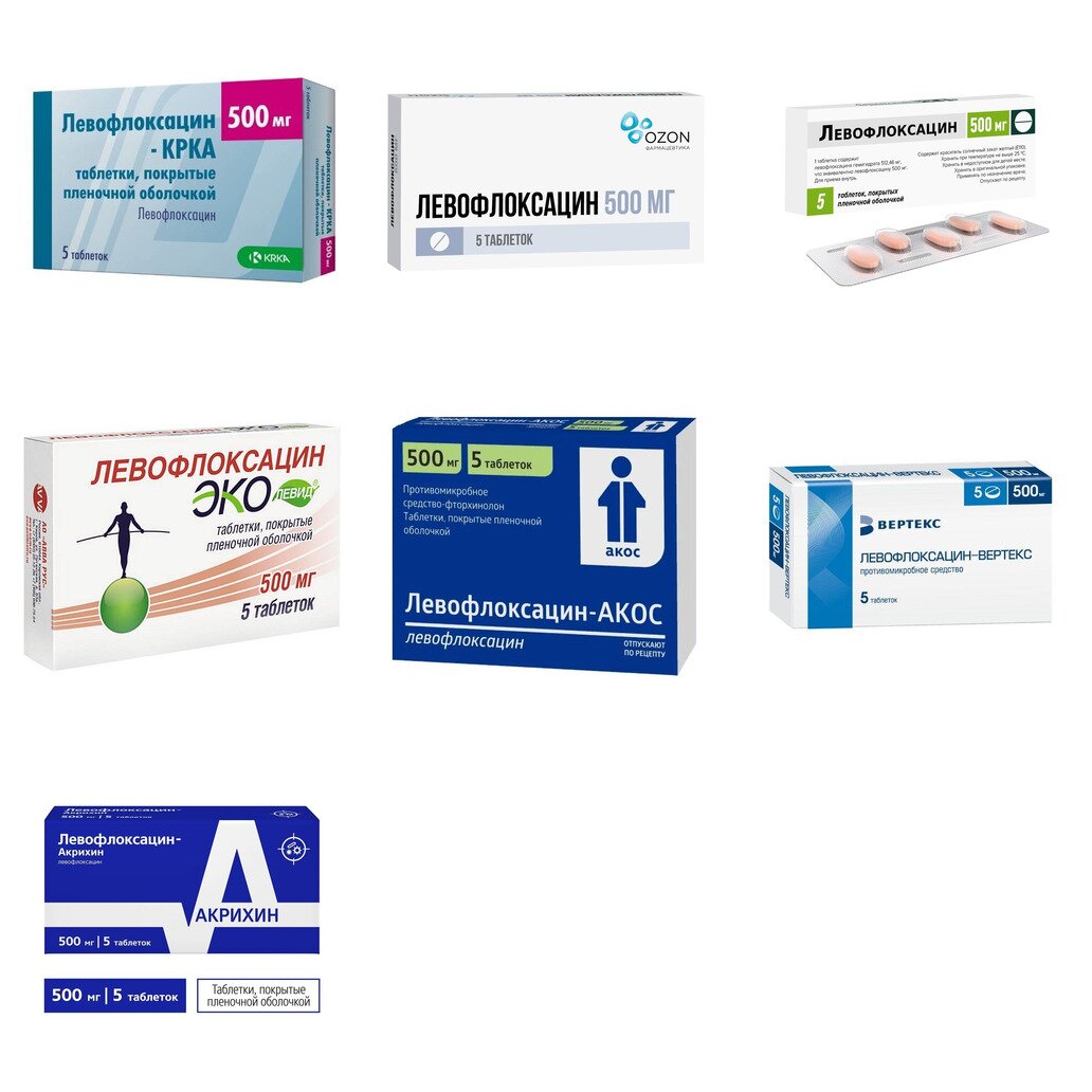 Левофлоксацин таблетки 500 мг 5 шт. (любой производитель)