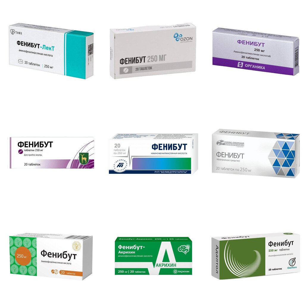 Фенибут таблетки 250 мг 20 шт. (любой производитель)