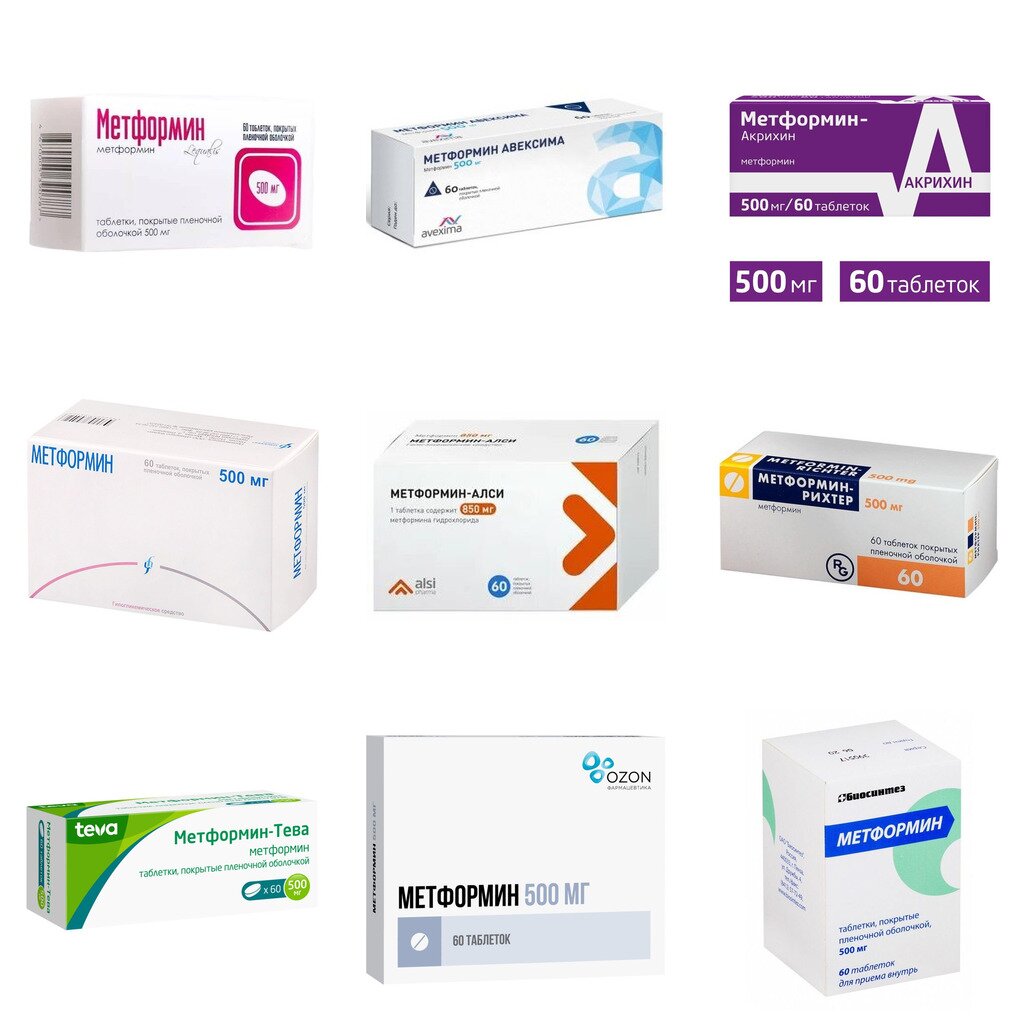 Метформин таблетки 500 мг 60 шт. (любой производитель)