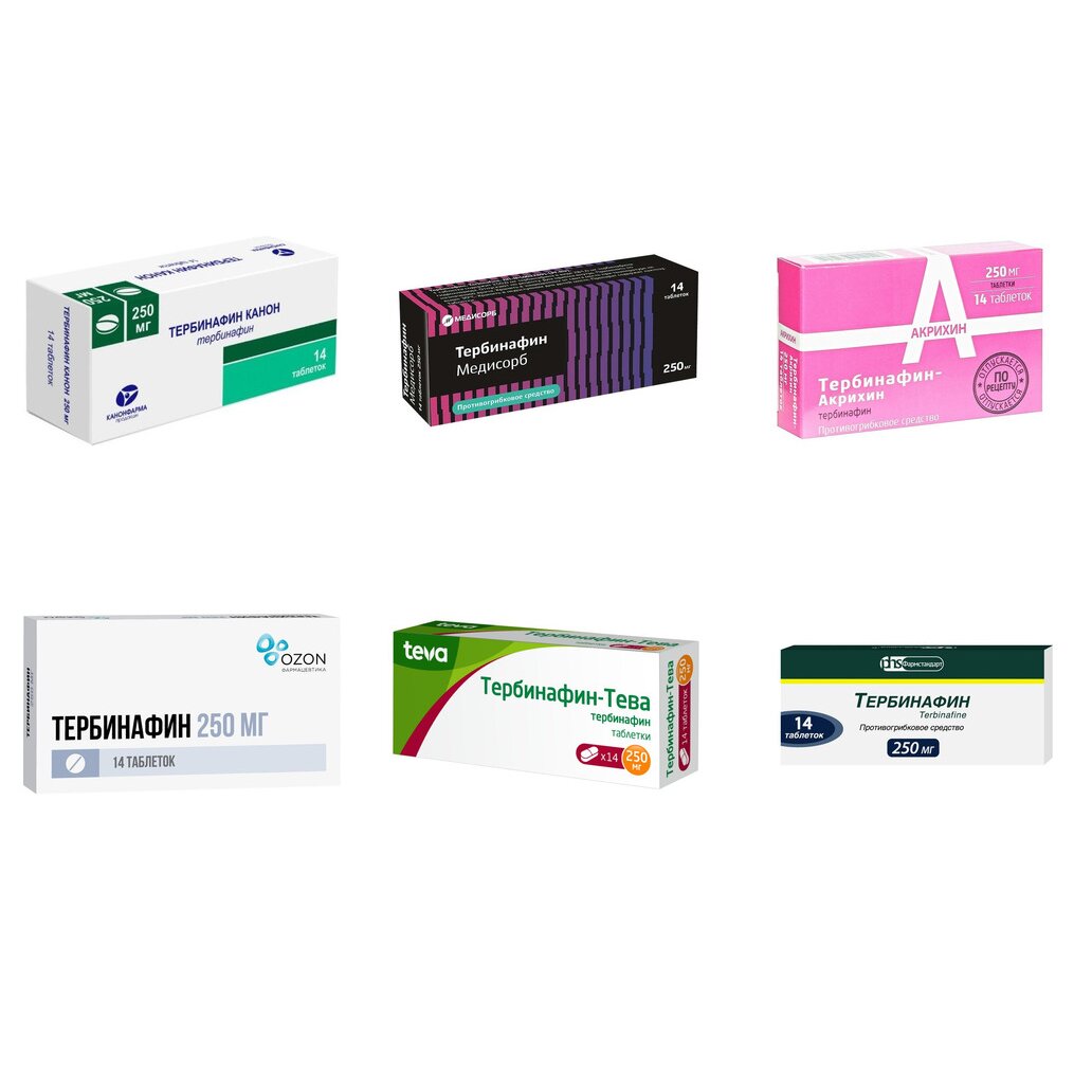 Тербинафин таблетки 250 мг 14 шт. (любой производитель)