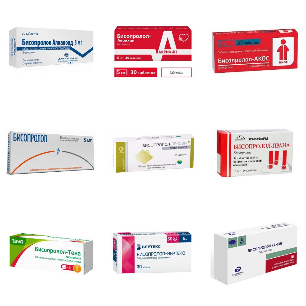 Бисопролол таблетки 5 мг 30 шт. (любой производитель)