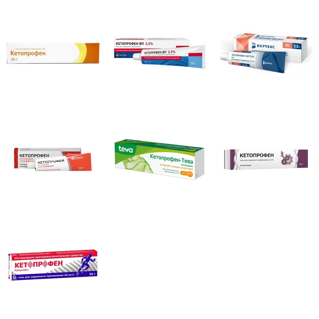 Кетопрофен гель 2,5% 50 г (любой производитель)