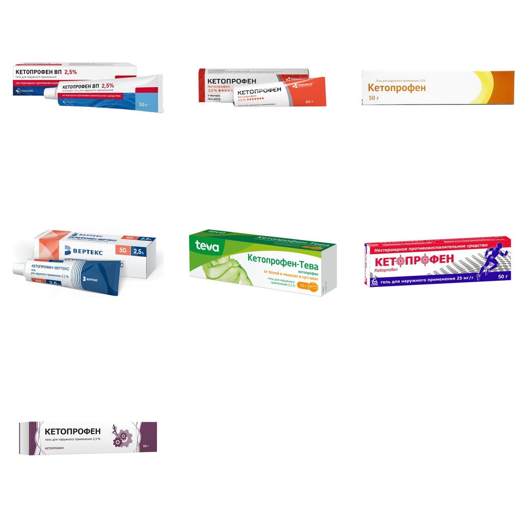 Кетопрофен гель 2,5% 50 г (любой производитель)
