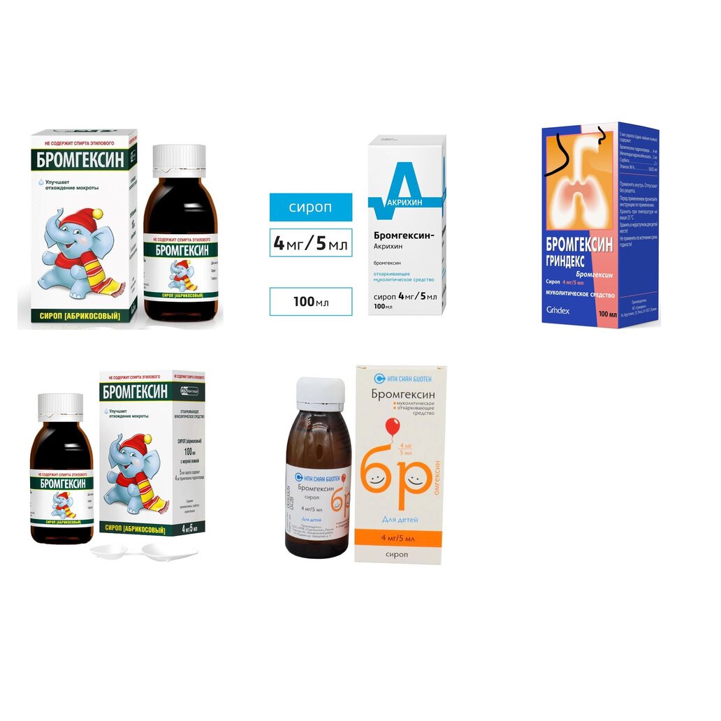 Бромгексин сироп 4 мг/5 мл 100 мл (любой производитель)