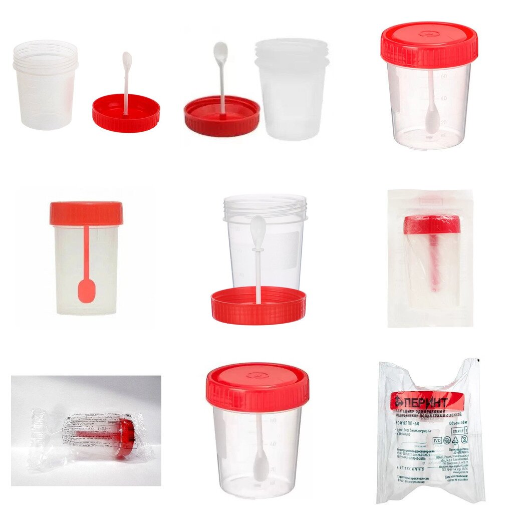Контейнер для биоматериалов стерильный с ложкой 60 мл (любой производитель)