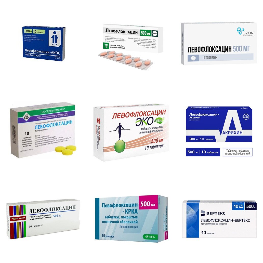 Левофлоксацин таблетки 500 мг 10 шт. (любой производитель)