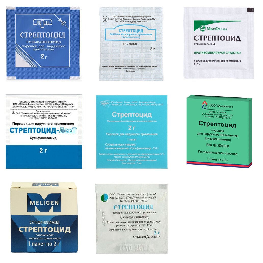Стрептоцид порошок для наружного применения 2 г пакет (любой производитель)