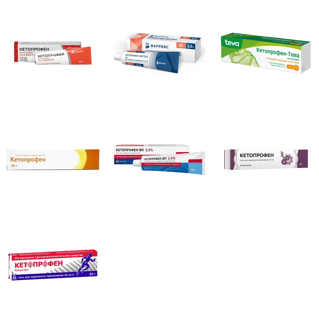 Кетопрофен гель 2,5% 50 г (любой производитель)