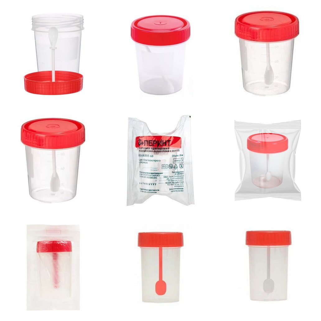 Контейнер для биоматериалов стерильный с ложкой 60 мл (любой производитель)