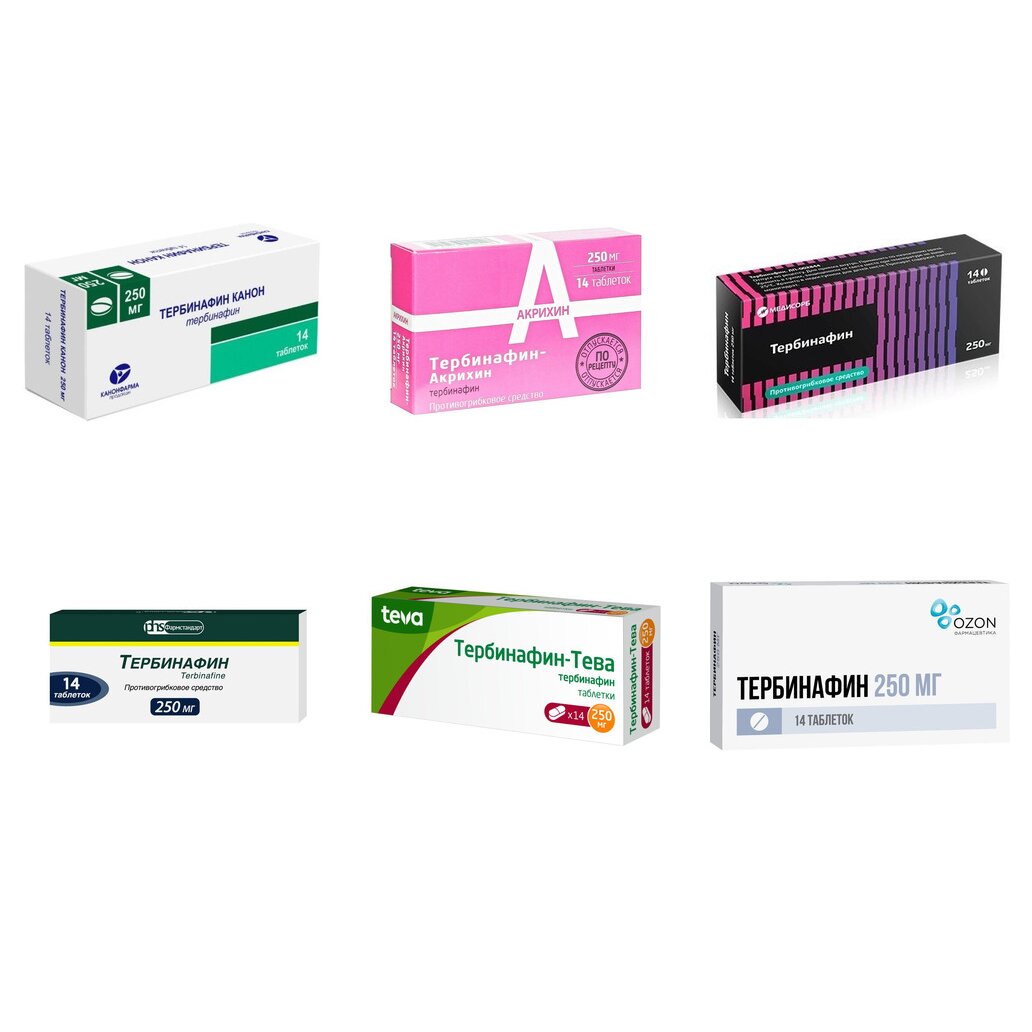 Тербинафин таблетки 250 мг 14 шт. (любой производитель)