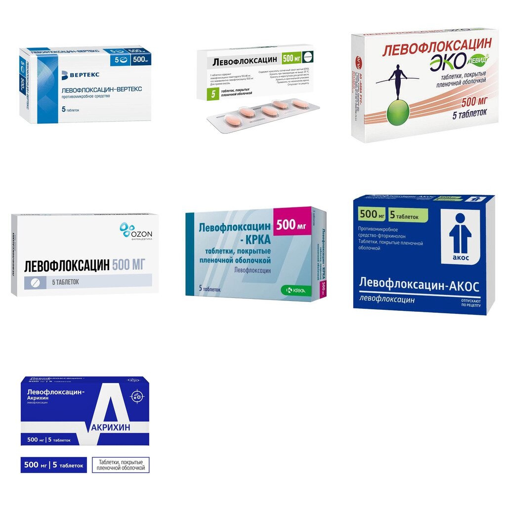 Левофлоксацин таблетки 500 мг 5 шт. (любой производитель)