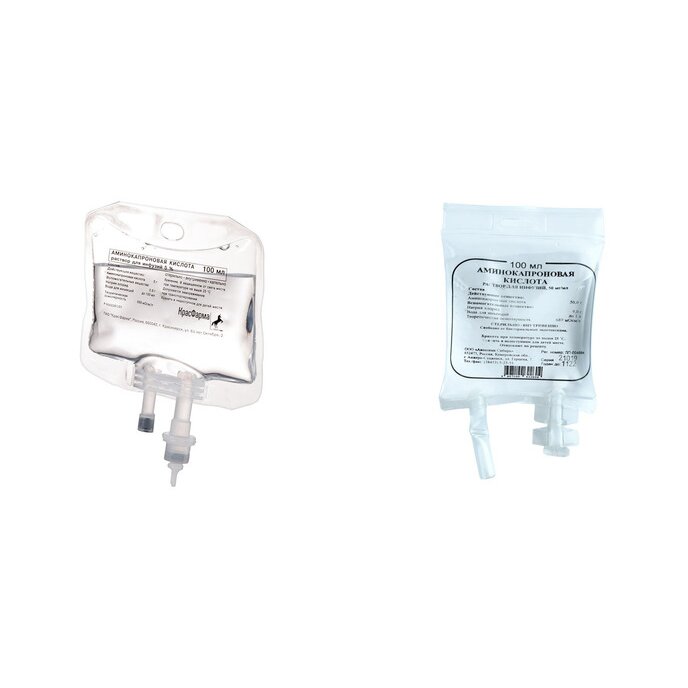Аминокапроновая кислота раствор для инфузий 5% контейнер полимерный 100 мл (любой производитель)