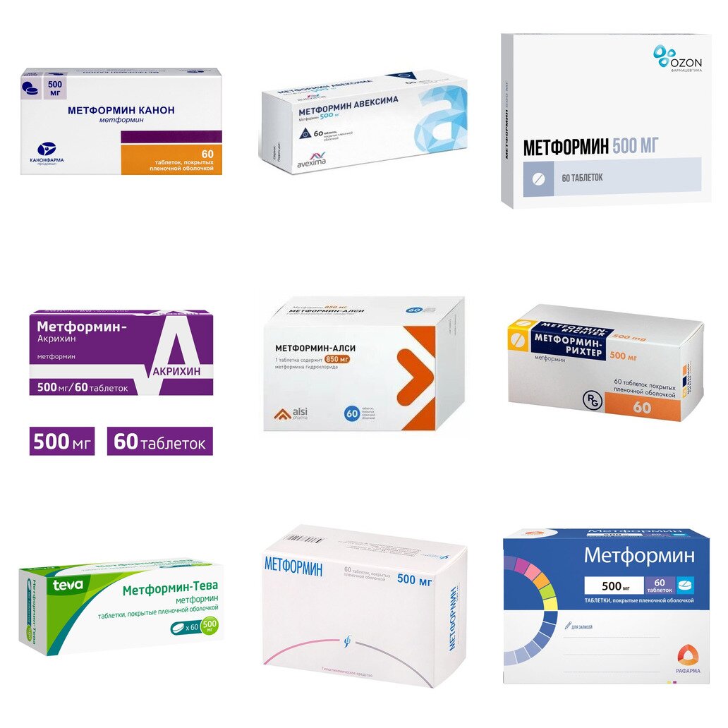 Метформин таблетки 500 мг 60 шт. (любой производитель)