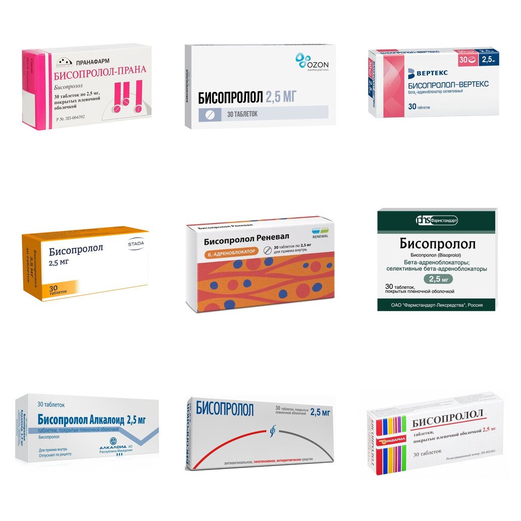 Бисопролол таблетки 2,5 мг 30 шт. (любой производитель)