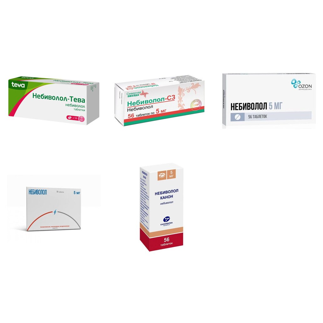 Небиволол таблетки 5 мг 56 шт. (любой производитель)